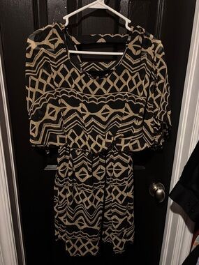 Sequin Hearts Black and Cream Geometric Mini Dress